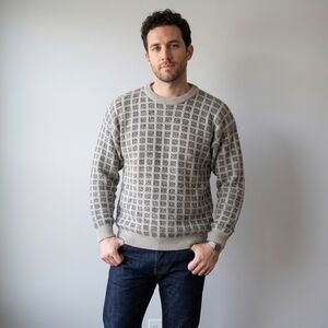 Vtg Grafico Italia Sweater Mens XL Gray Beige Wool Blend Coogi Style Made Italy